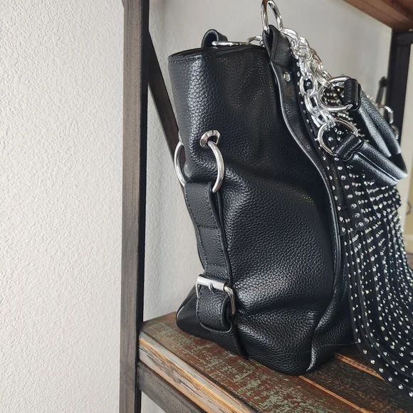 Black Rhinestone Fringe Purse With Silver Accents - Picture 4 of 4